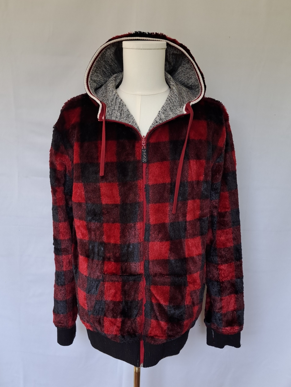 POOK Reversible Buffalo Plaid & Knit Full-Zip Hoodie Skater Streetwear Grunge XL